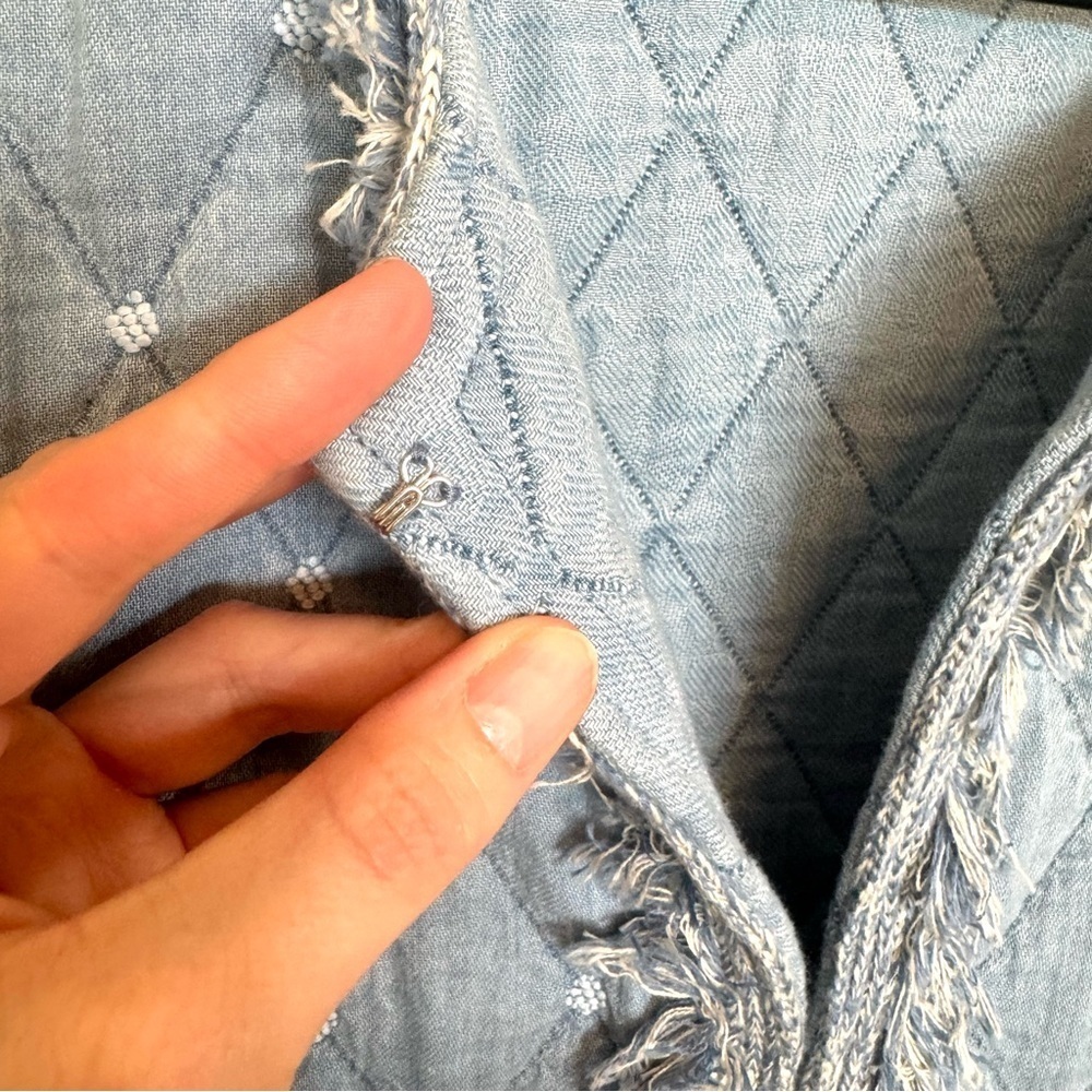 J. McLaughlin Women's Large Blue Helene Chambray Jacket Quilted Boho Light Blue - Picture 6 of 11